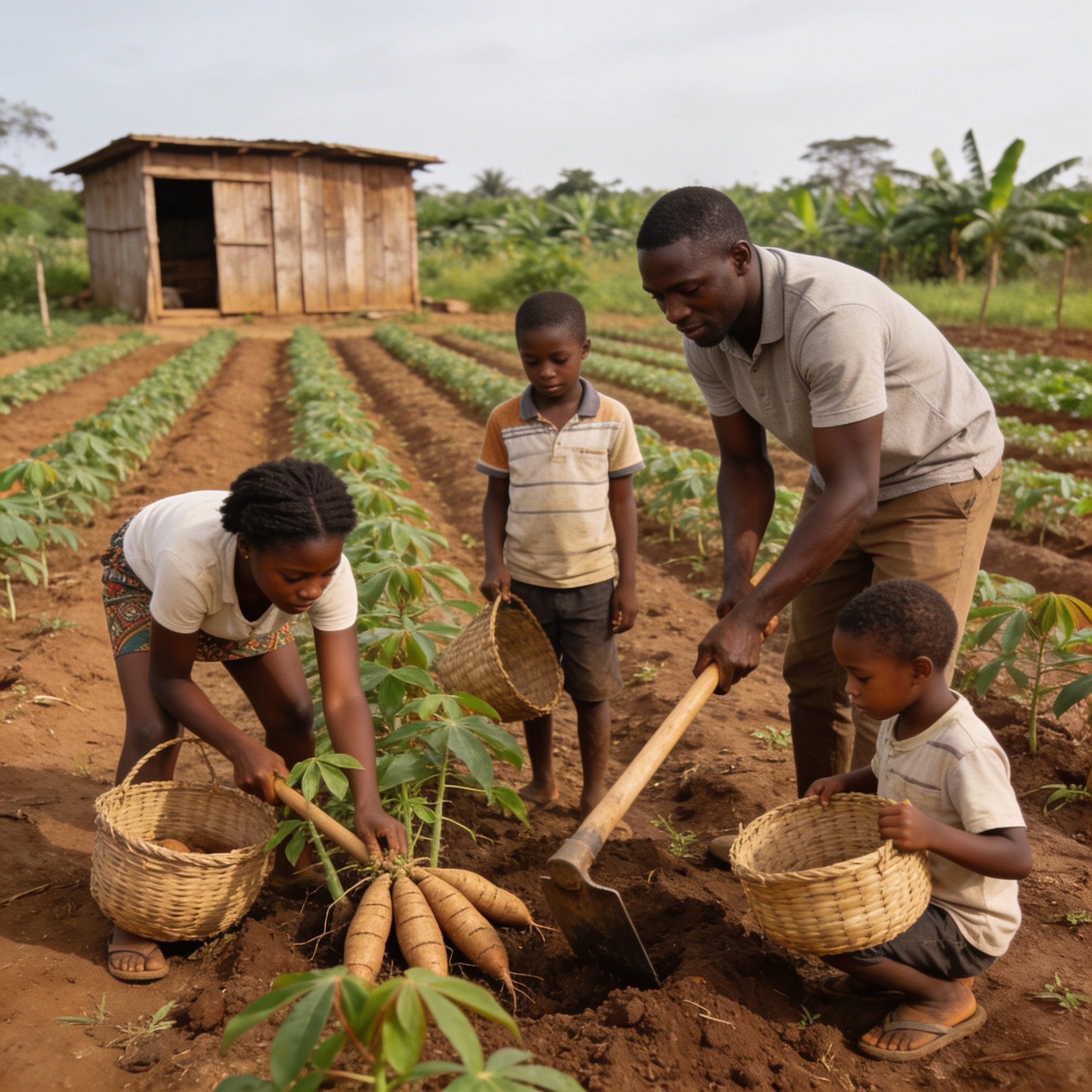 Create an editorial news illustration for an article about 'Congo : un plan d’action national pour l’agriculture familiale en préparation à Brazzaville'. The specific country is Republique du Congo (Brazzaville) (CG); make visual cues accurate to thi