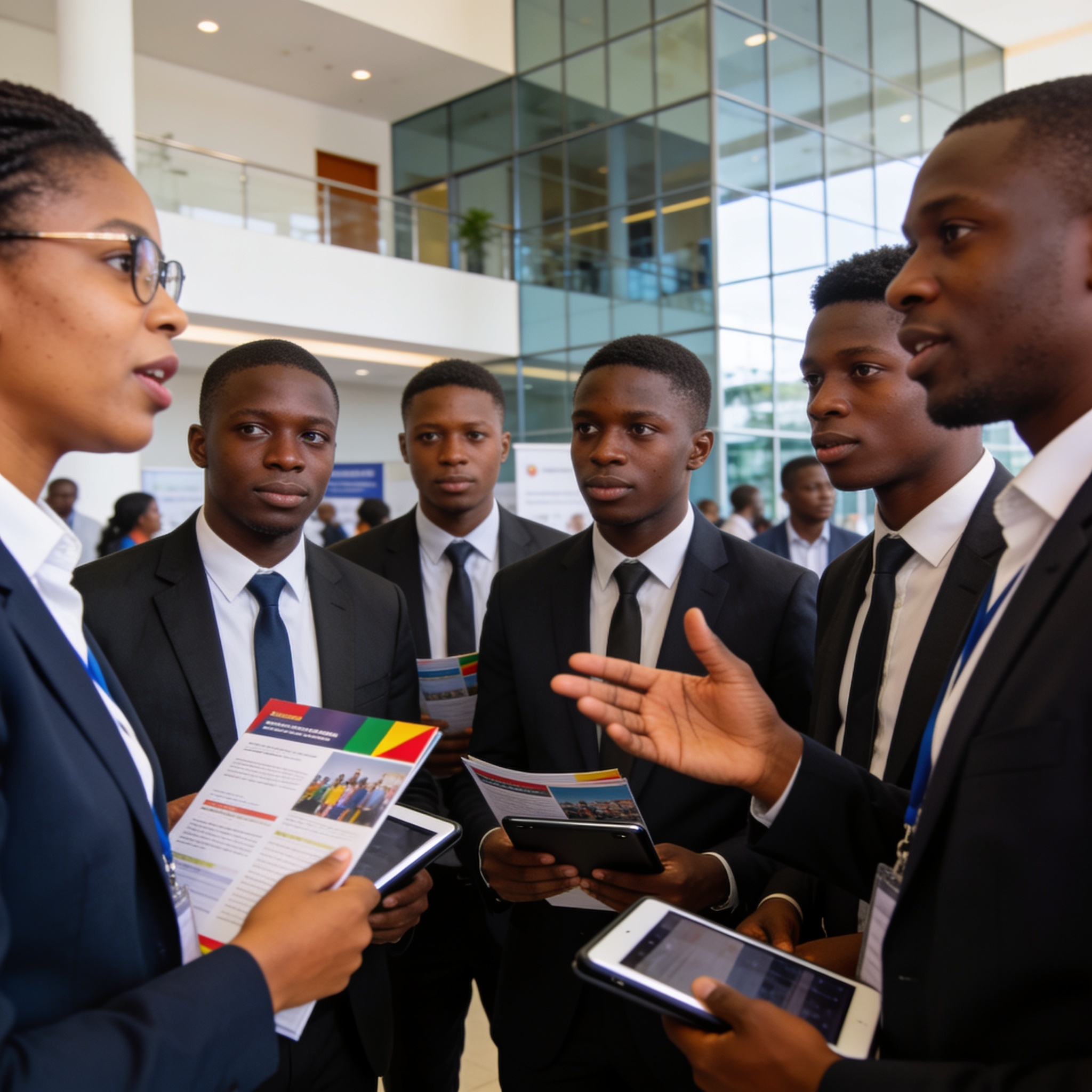 Create an editorial news illustration for an article about 'Gala des bacheliers 2026 : l’orientation professionnelle au cœur de la 5e édition à Pointe-Noire'. The specific country is Republique du Congo (Brazzaville) (CG); make visual cues accurate t