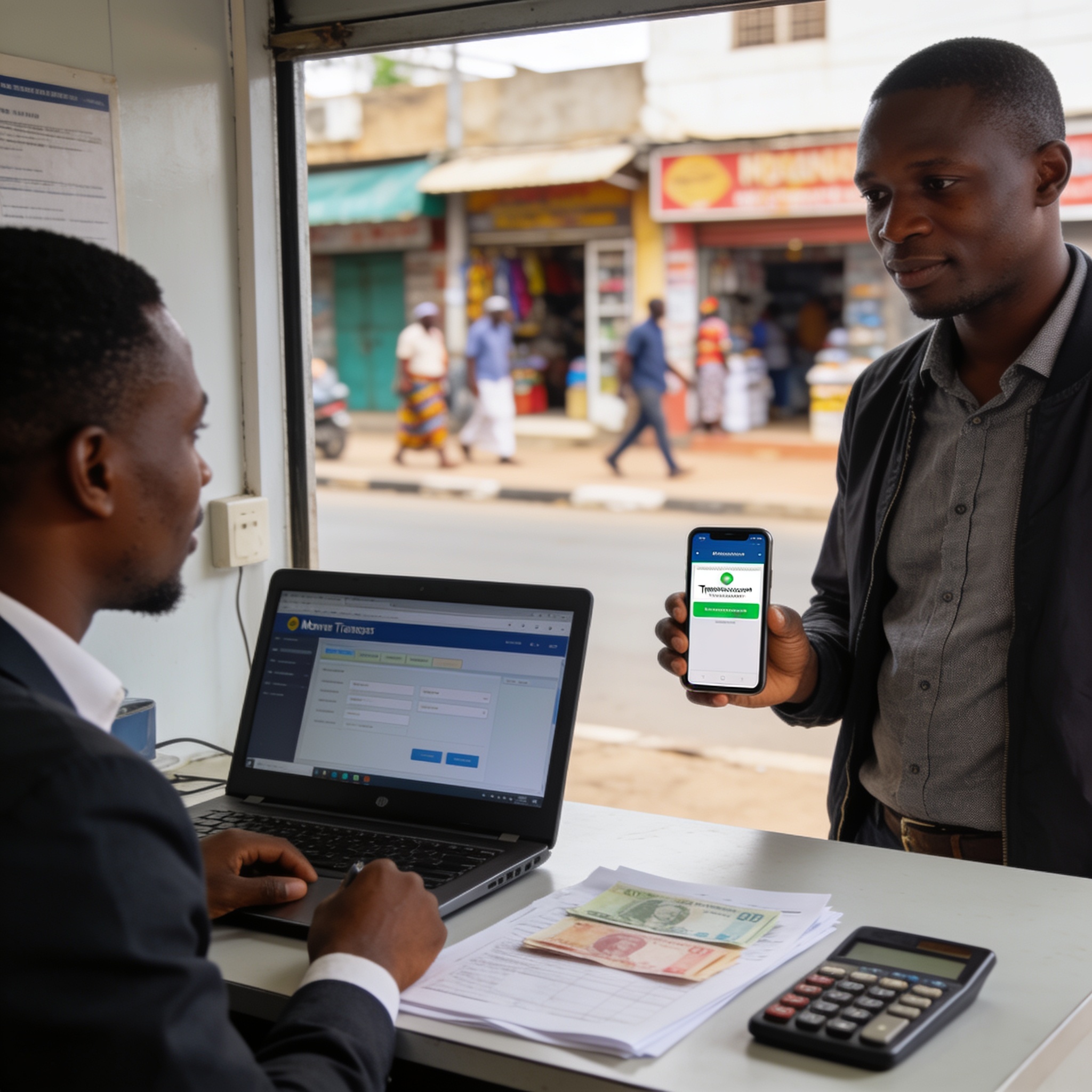Create an editorial news illustration for an article about "Transferts d'argent au Congo : les opérateurs illégaux face à la nouvelle loi de finances 2026". The specific country is Republique du Congo (Brazzaville) (CG); make visual cues accurate to