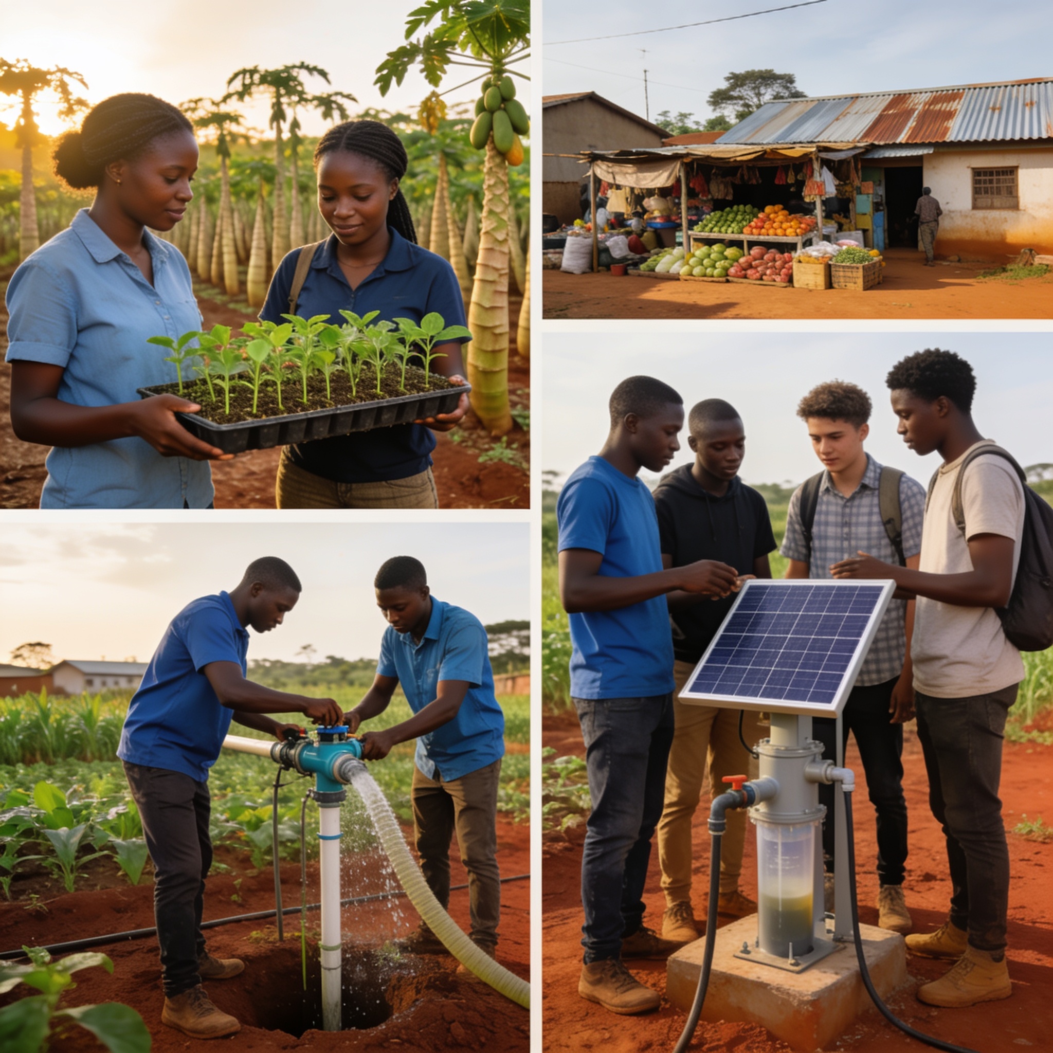 Create an editorial news illustration for an article about 'Actualités du 25 juillet 2026 : Jeunesse, coopération et agriculture à la une'. The specific country is Republiqe du Congo (CG); make visual cues accurate to this exact country and avoid fla