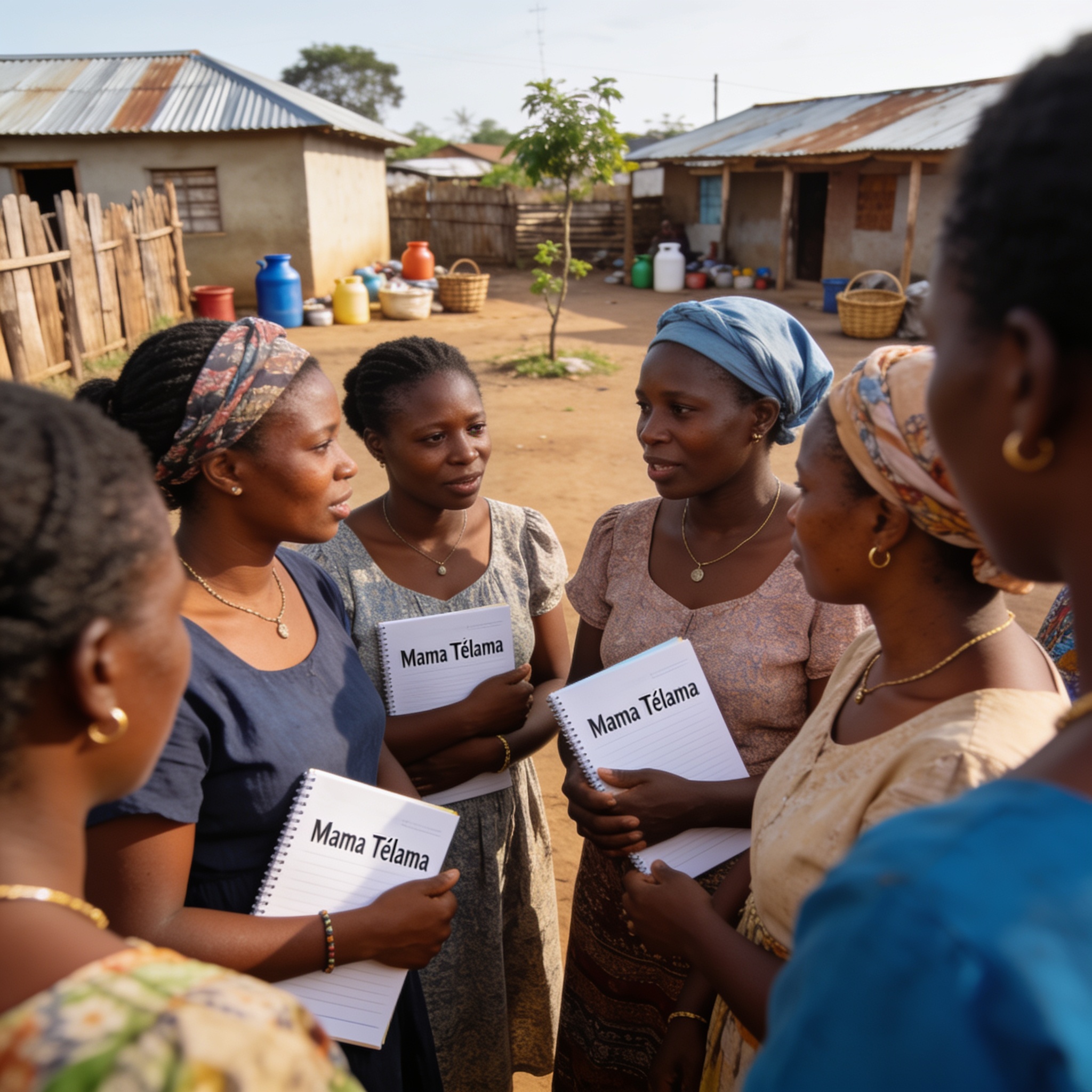 Create an editorial news illustration for an article about 'Mama Télama : des mutuelles de santé pour les femmes rurales congolaises'. The specific country is Republiqe du Congo (CG); make visual cues accurate to this exact country and avoid flags or